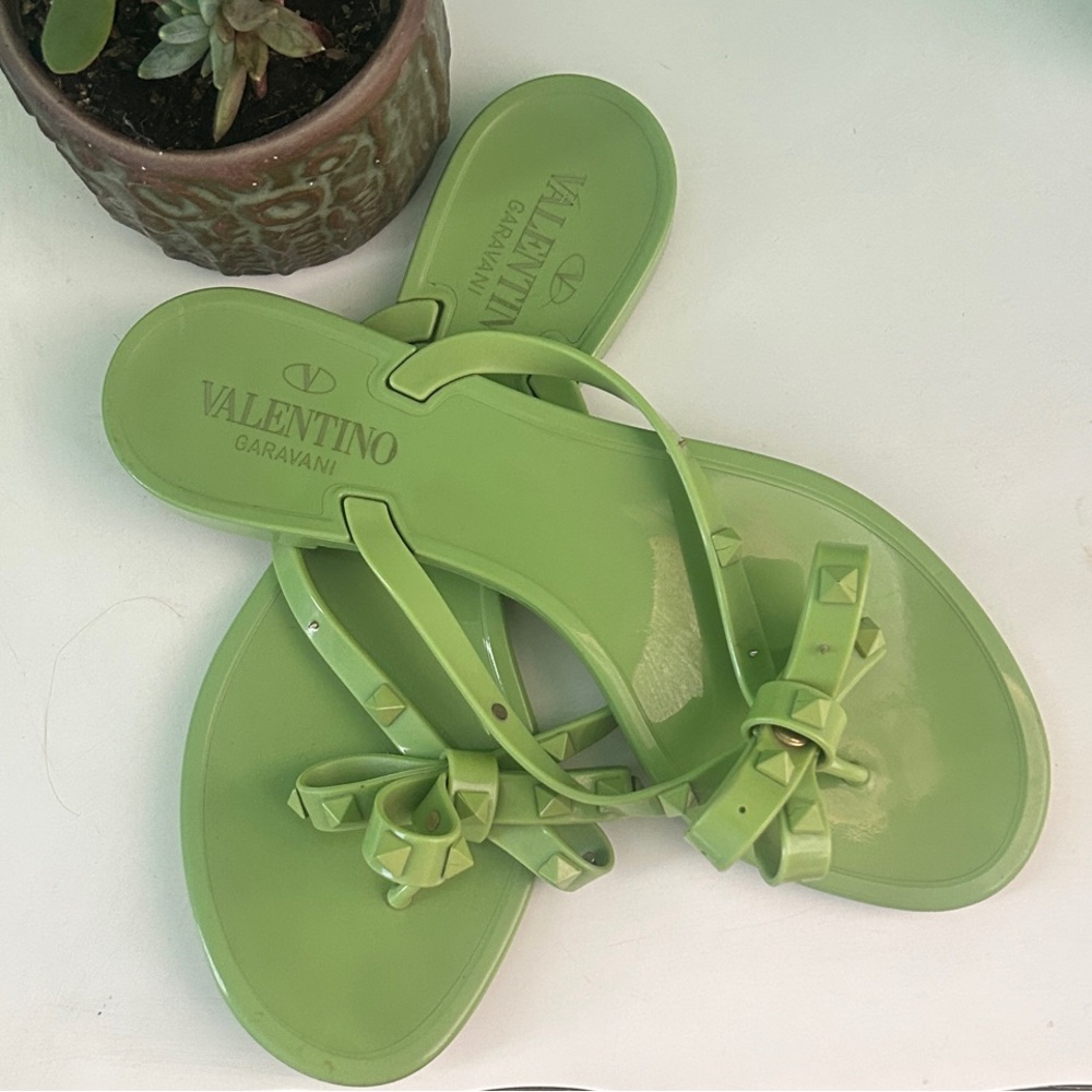 Valentino Garavani Lime Green Rockstud Jelly Thong Sandals